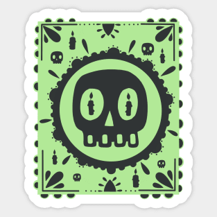 Black Skulls -Dia De Los Muertos - Light Green - Papel Picado Sticker